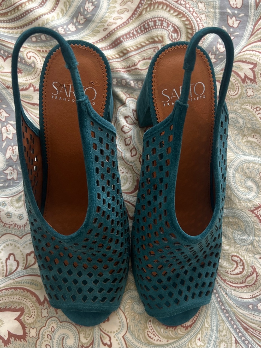 SARTO By Franco Sarto Harlet2 Teal Suede Slingbacks Size 8 - Picture 2 of 9